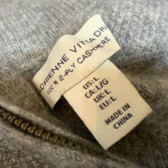ADRIENNE VITTADINI Cashmere Womens LARGE Sweater Short Sleeve Gray Shirt Zip Up - Picture 2 of 11